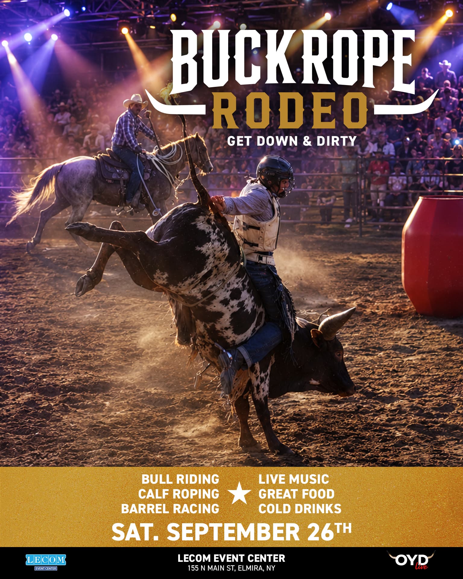 Buck Rope Rodeo at LECOM Event Center — bull riding and a live dance party