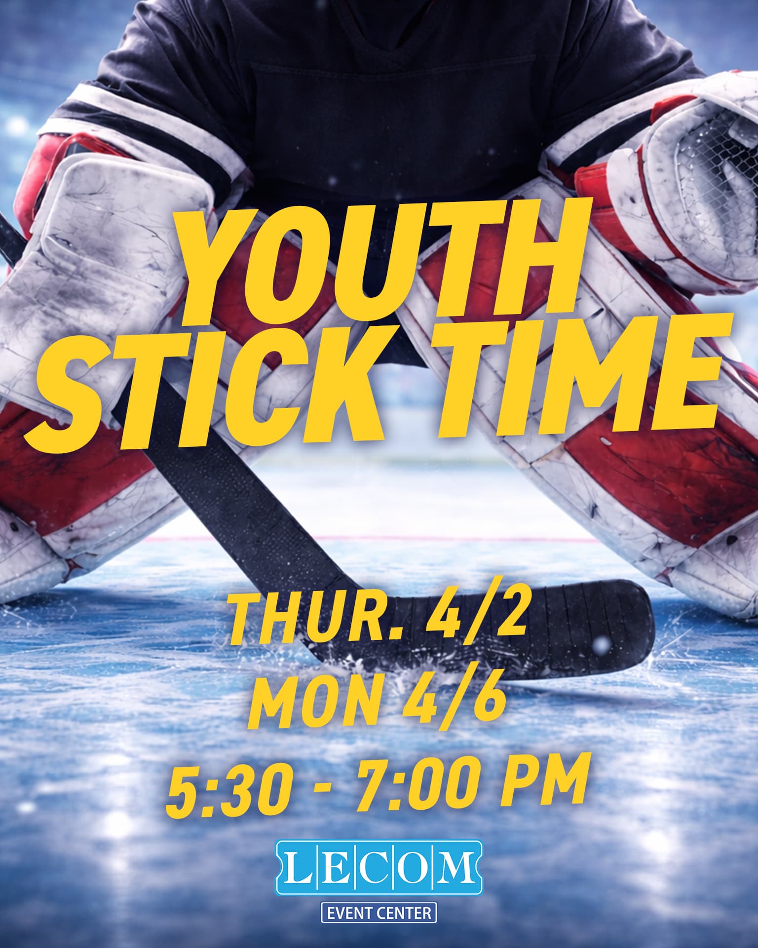 Young hockey players on the ice at stick time